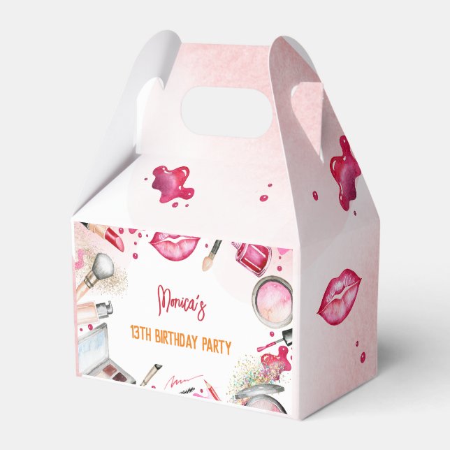 Beauty and makeup spa birthday party favor box (Front Side)
