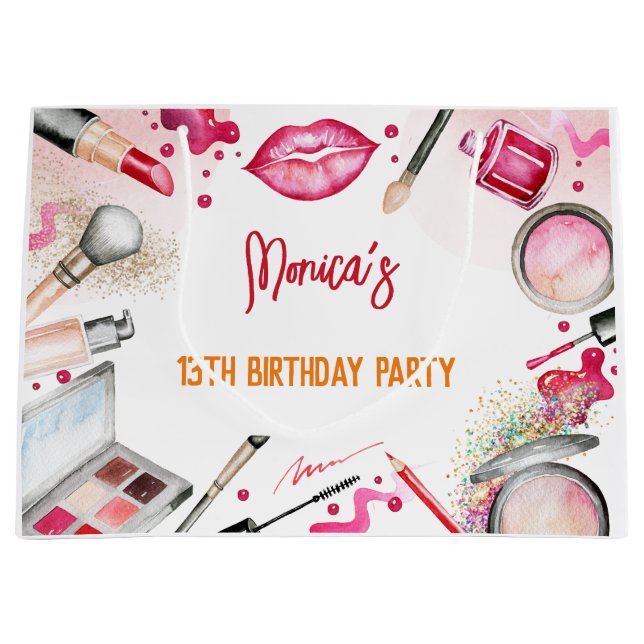 Beauty and makeup spa birthday party large gift bag (Front)