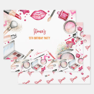 Beauty and makeup spa birthday party wrapping paper sheet