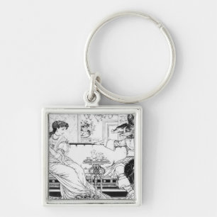Beauty and the Beast, 1874 (litho) (b/w photo) Keychain