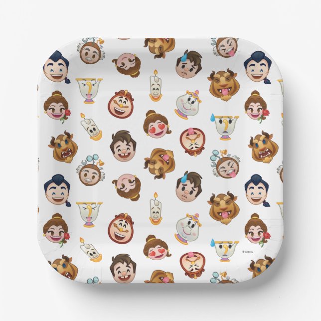 Beauty and the Beast Emoji | Character Pattern Paper Plate (Front)