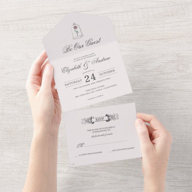 Beauty and the Beast | Enchanted Rose Wedding  All In One Invitation (Tearaway)