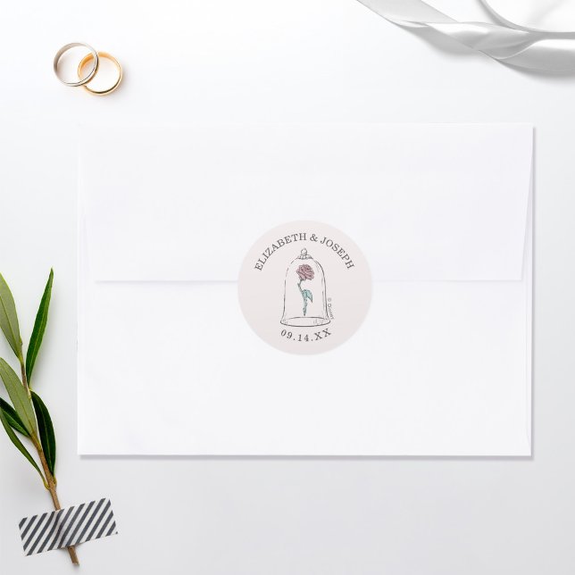 Beauty and the Beast | Enchanted Rose Wedding Classic Round Sticker (Sticker on envelope)