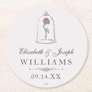 Beauty and the Beast Enchanted Rose Wedding Round Paper Coaster
