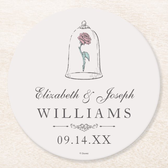 Beauty and the Beast | Enchanted Rose Wedding Round Paper Coaster (Front)
