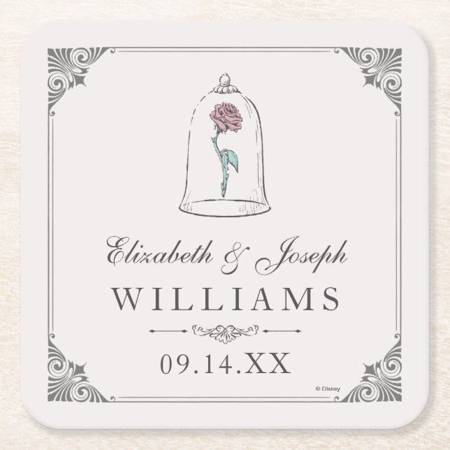Beauty and the Beast | Enchanted Rose Wedding Square Paper Coaster (Front)