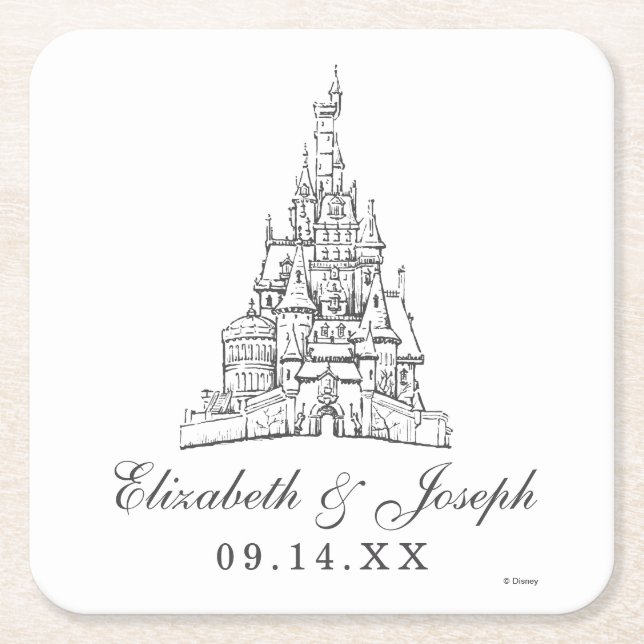 Beauty and the Beast | Fairy Tale Castle Wedding Square Paper Coaster (Front)