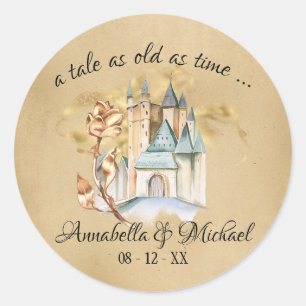 Beauty and the Beast Fairytale Castle and Rose Classic Round Sticker