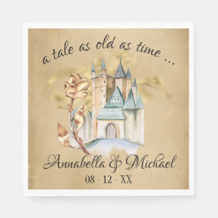 Beauty and the Beast Fairytale Castle and Rose Napkin