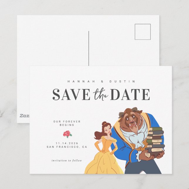 Beauty and the Beast Fairytale Save the Date Postcard (Front/Back)