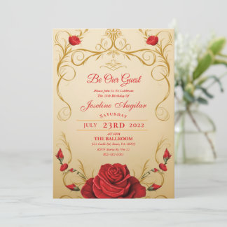 Beauty and the Beast Red Rose Sweet 16 Invitations