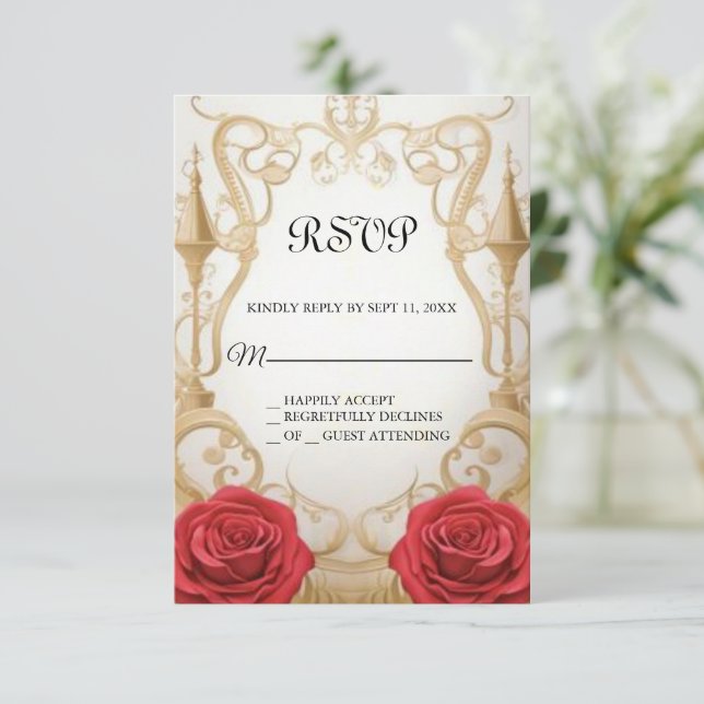 Beauty and the Beast Sweet 16 RSVP card (Standing Front)