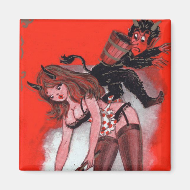 Beauty and the Krampus Vintage Xmas Christmas Magnet (Front)