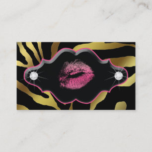 Beauty Animal Zebra Pink Lips Gold Diamonds Business Card