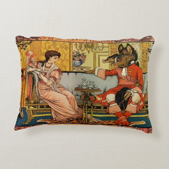 Beauty Beast Classic Fairy Tale Characters Accent Pillow (Back)