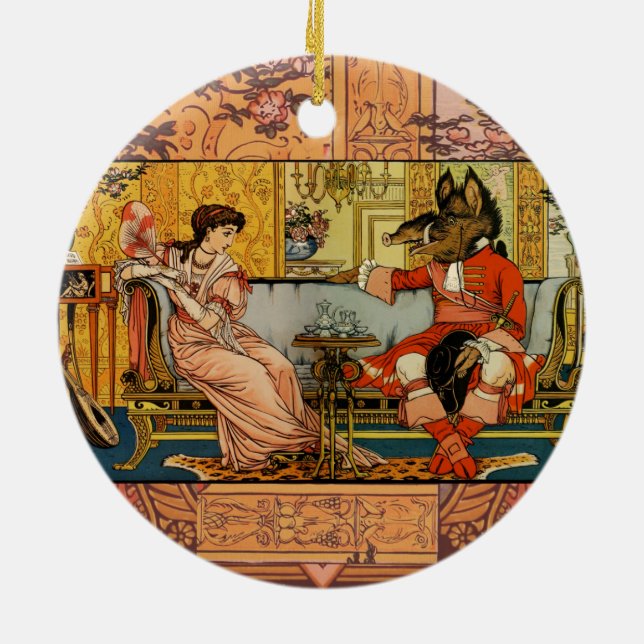 Beauty Beast Classic Fairy Tale Characters Ceramic Ornament (Back)