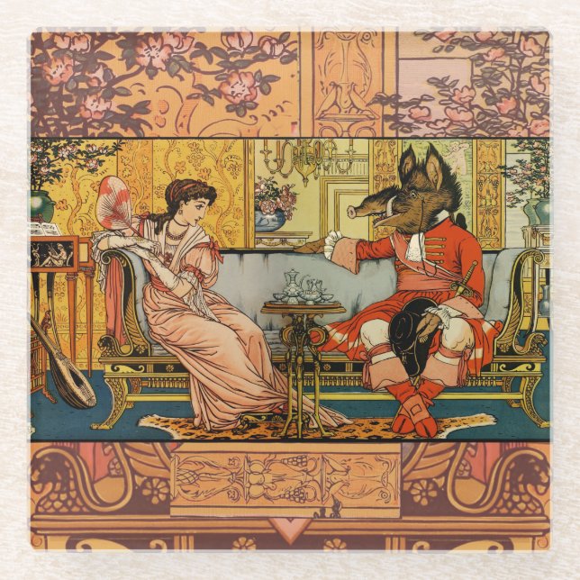 Beauty Beast Classic Fairy Tale Characters Glass Coaster (Front)