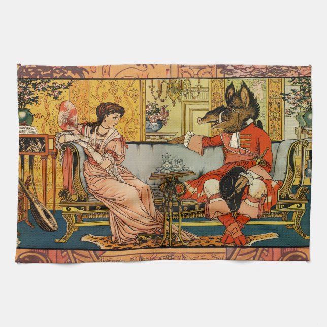 Beauty Beast Classic Fairy Tale Characters Kitchen Towel (Horizontal)