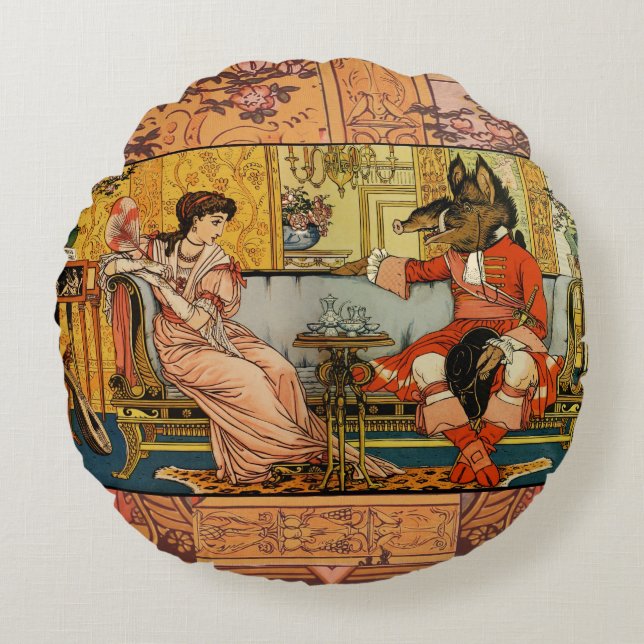 Beauty Beast Classic Fairy Tale Characters Round Pillow (Front)