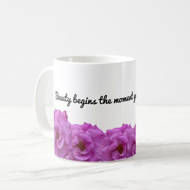 Beauty Begins – Inspirational Floral Mug (Front Left)