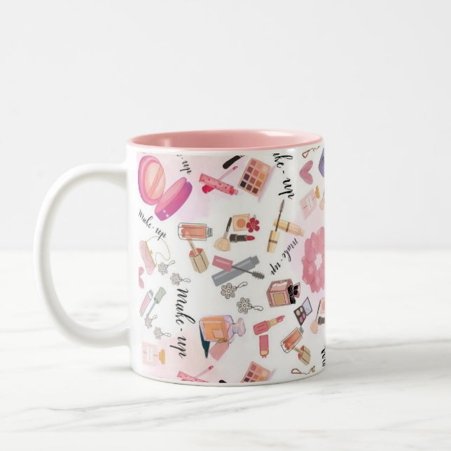 Beauty Bliss Makeup Pattern Ceramic Mug (Left)