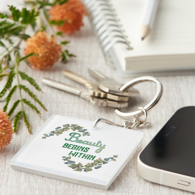 Beauty Botanical Typography Keychain (Front Right)