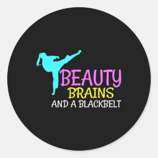 Beauty Brains Black Belt Karate Martial Arts Gift Classic Round Sticker