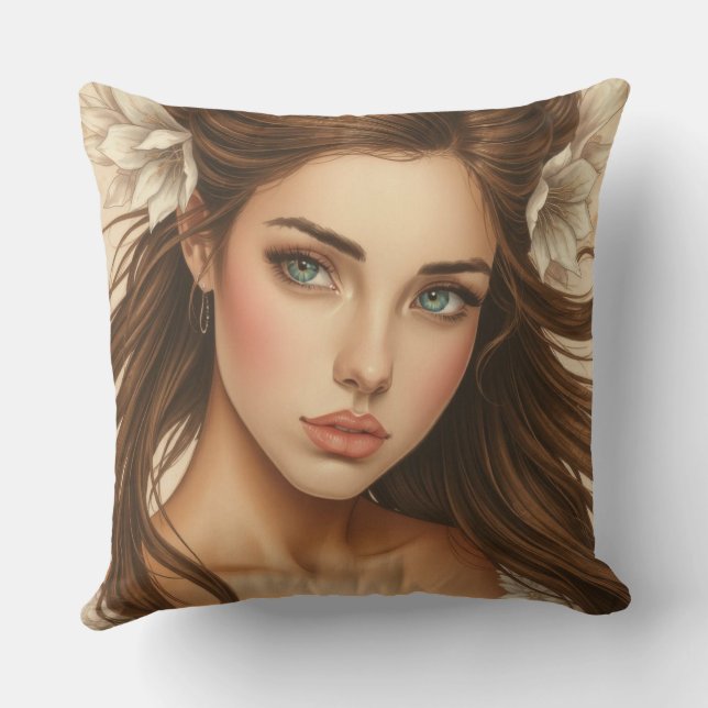 Beauty brunette throw pillow (Back)