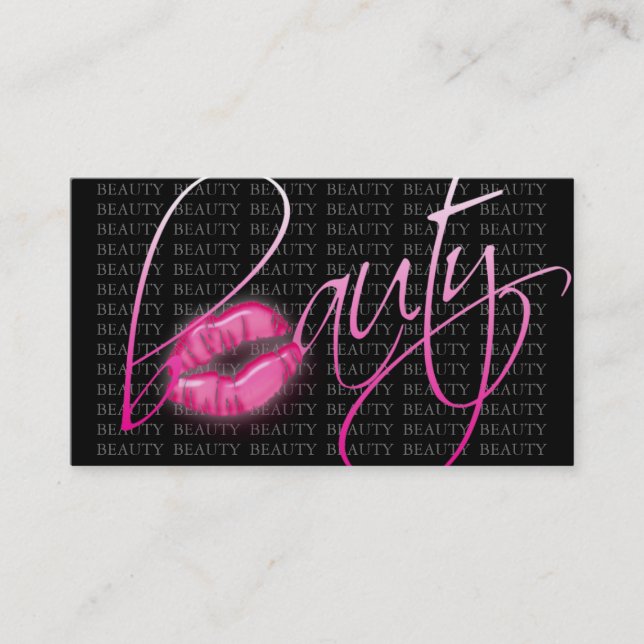 Beauty Business Card Pink Glossy Lips Black Grey (Front)