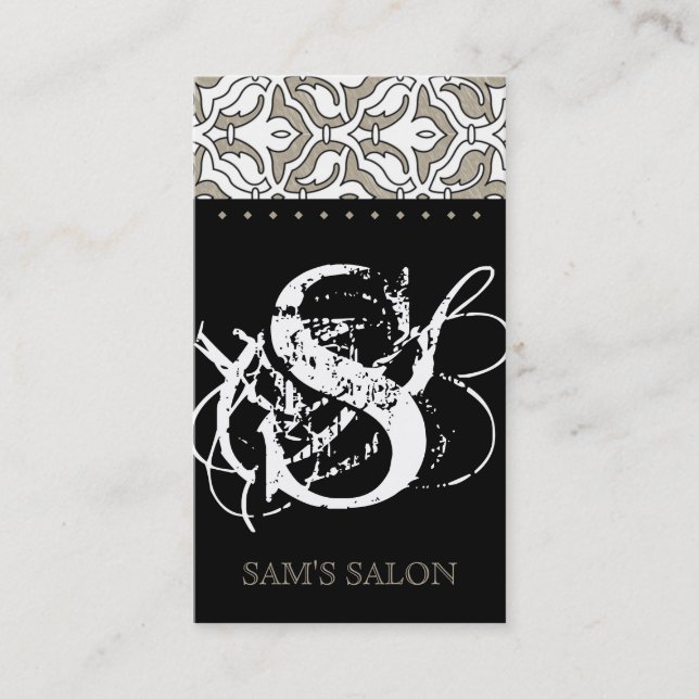Beauty Business Card Retro Damask Beige (Front)