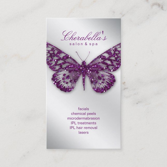 Beauty Business Card Salon Butterfly Purple Light (Front)