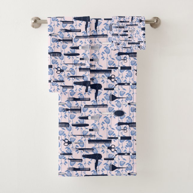 Beauty Care Blue Rose Pattern Bath Towel Set (Insitu)