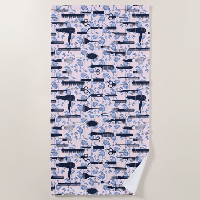 Beauty Care Blue Rose Pattern Beach Towel (Front)