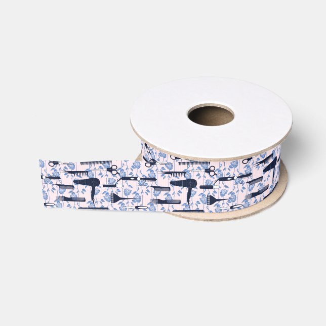 Beauty Care Blue Rose Pattern Grosgrain Ribbon (Spool)
