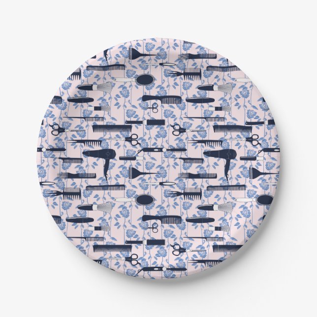 Beauty Care Blue Rose Pattern Paper Plate (Front)