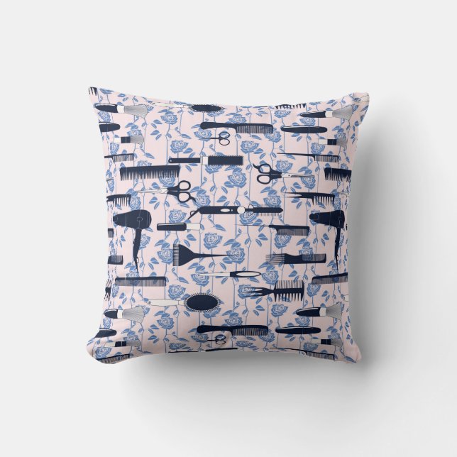 Beauty Care Blue Rose Pattern Throw Pillow (Front)