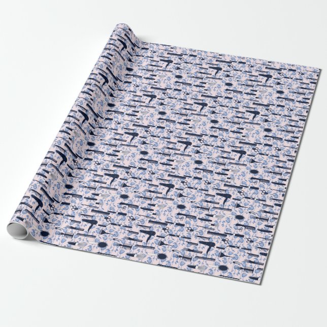 Beauty Care Blue Rose Pattern Wrapping Paper (Unrolled)