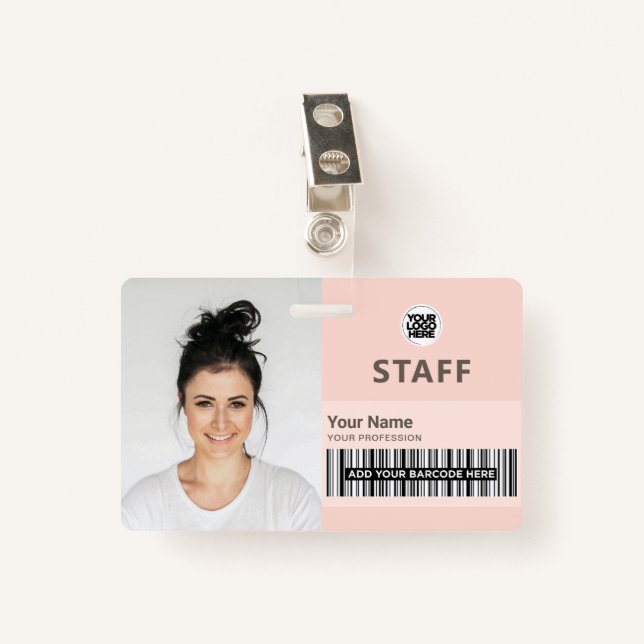 Beauty chic pink feminine Business Photo Staff ID Badge (Front with Clip)