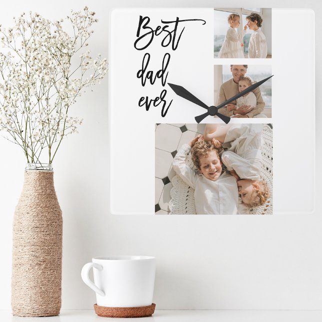 Beauty Collage Photo Best Dad Ever Gift Square Wall Clock (Creator Uploaded)