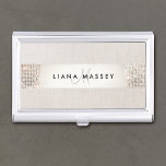 Beauty Consultant Chic Monogram & Name Sequin Business Card Holder<br><div class="desc">Festive and glamourous, this retro inspired business card is perfect for entertainment professionals whether it be an event coordinator, fashion stylist or makeup artist. Digital image of sparkly silver sequin on beige linen background. Digital image of tan linen background, sequins are NOT real. A flashy girlie card case perfect for...</div>