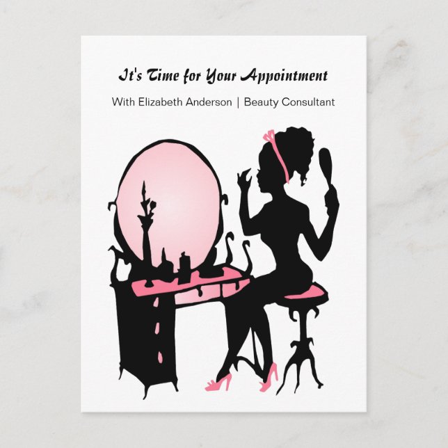 Beauty Consultant Girly Girl Appointment Reminder Postcard (Front)