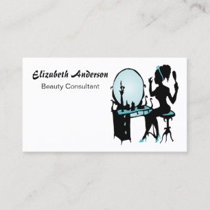 Beauty Consultant Girly Teal Black Hair Salon Business Card