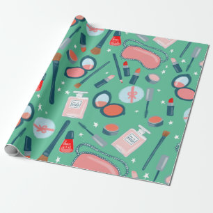 Beauty cosmetics pattern green gift wrap