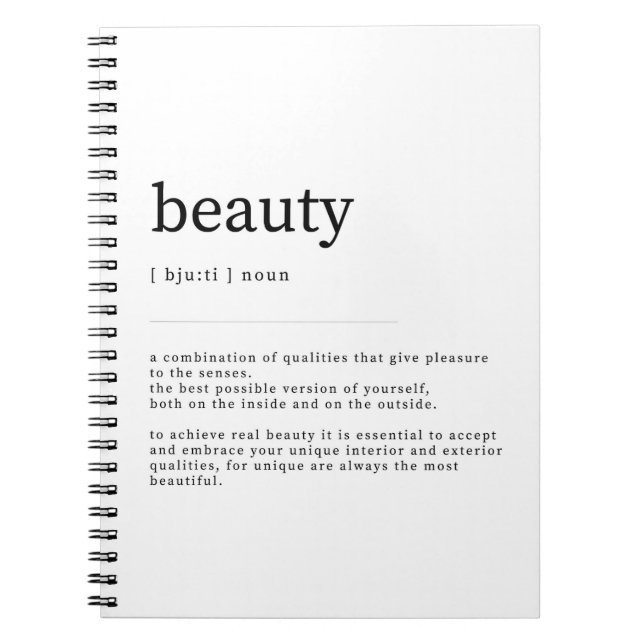 Beauty Definition Dictionary Art Print Notebook (Front)