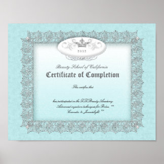 Beauty Diploma Certificate of Completion Blue Poster
