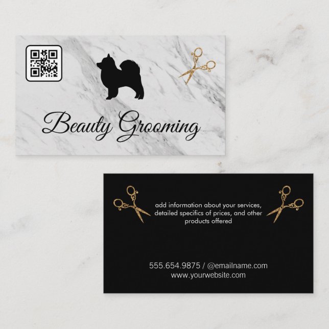 Beauty Dog Grooming Scissors | Marble | QR Code Business Card (Front/Back)