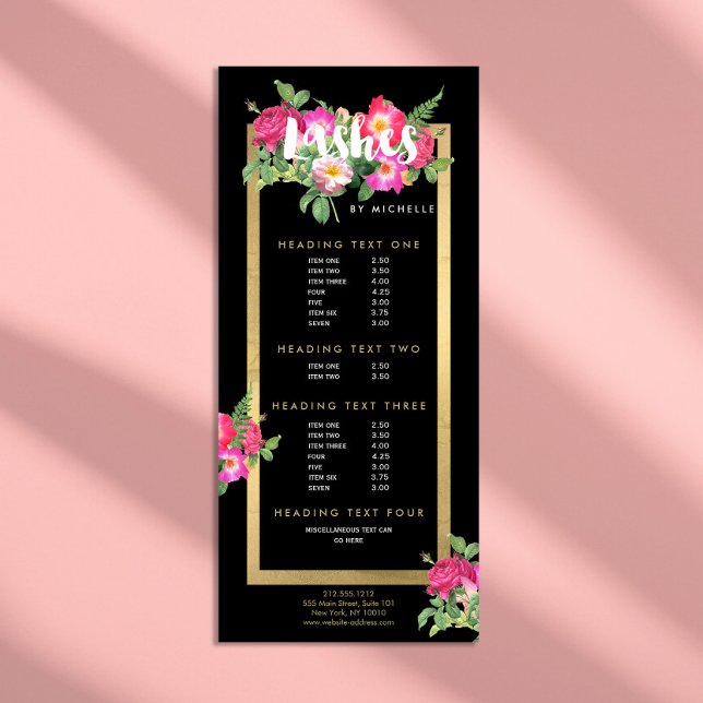Beauty Florals Lash Extensions Black Rack Card (Creator Uploaded)