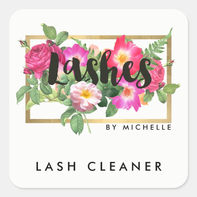Beauty Florals Lash Extensions White Lash Cleaner Square Sticker (Front)
