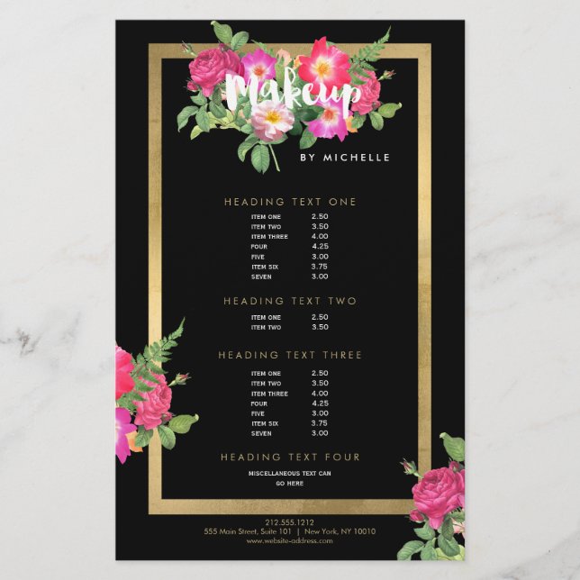 Beauty Florals Makeup Artist Black Flyer (Front)
