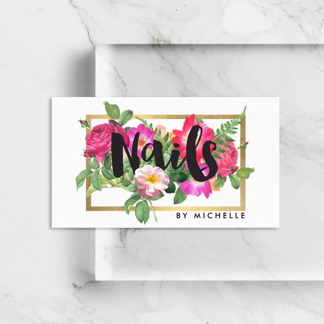 Beauty Florals Nail Salon White Business Card (Creator Uploaded)
